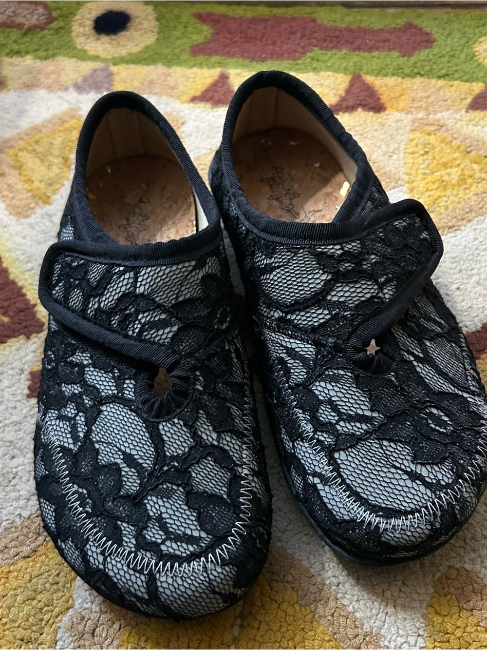 Portofino Black Lace Mary Jane Platform Shoes Cork Sole EU 36